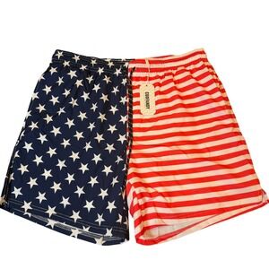 Coofandy Swim Trunks Men Large Red White Blue NWT American Flag USA Pockets